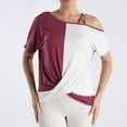 thumbnail image 2 of Fashion $15 & under Olyvenn T Shirts for Women Twist Knot Color Block Loose Fit Cold Shoulder Tops for Women Fashion 2025 Loose Wrap Cute Going Out Tunic Shirts Red 14, 2 of 4