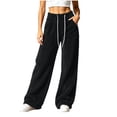 thumbnail image 4 of ZHYou No Boundarie Women's Casual Fleece Pants High Drawstring Waist Wide Leg Thick Warm Winter Loungewear Loose Sweatpants with Pockets,Black,Size XL, 4 of 8