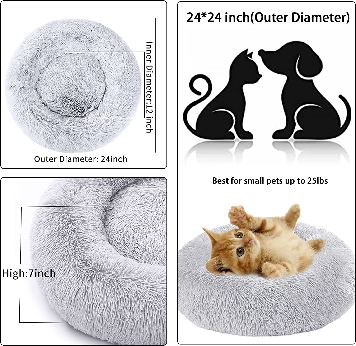 Charlore Dog Bed & Cat Bed, Anti-Anxiety Puppy Bed Warming Cozy Round Soft Pet Bed, Machine Washable Calming Donut Bed