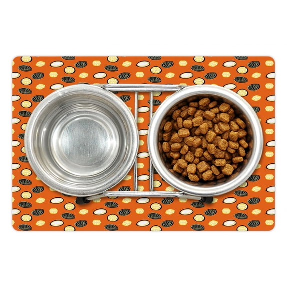 Abstract Pet Mat for Food and Water, Pattern of Walnut Organic Snacks Raw Appetizers Nuts Healthy Living, Non-Slip Rubber Mat for Dogs and Cats, 18" X 12", by Ambesonne