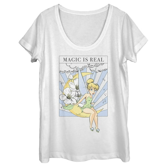 Women's Peter Pan Tinker Bell Magic is Real Tarot Card  Scoop Neck White Medium