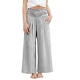 thumbnail image 6 of Nestiefly Girls' Gingham striped Pants Wide Leg High Waist Elastic Waist Casual Loose Trendy Beach Vacation Plaid Trousers with Pockets Black 160, 6 of 8