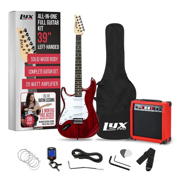 Guitarra eléctrica LyxPro Left Hand 39" con kit de inicio roja