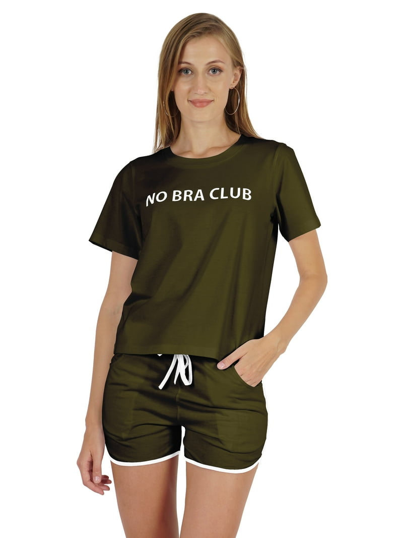 Inkmeso Women's Short Club Go Braless Funny No Bra Day Nightwear Set -