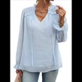thumbnail image 2 of Blusa Informal de Verano para Mujer, con Lunares Suizos, Cuello en V, Larga, Holgada y Elegante, Ideal para Oficina. Azul L, 2 of 10