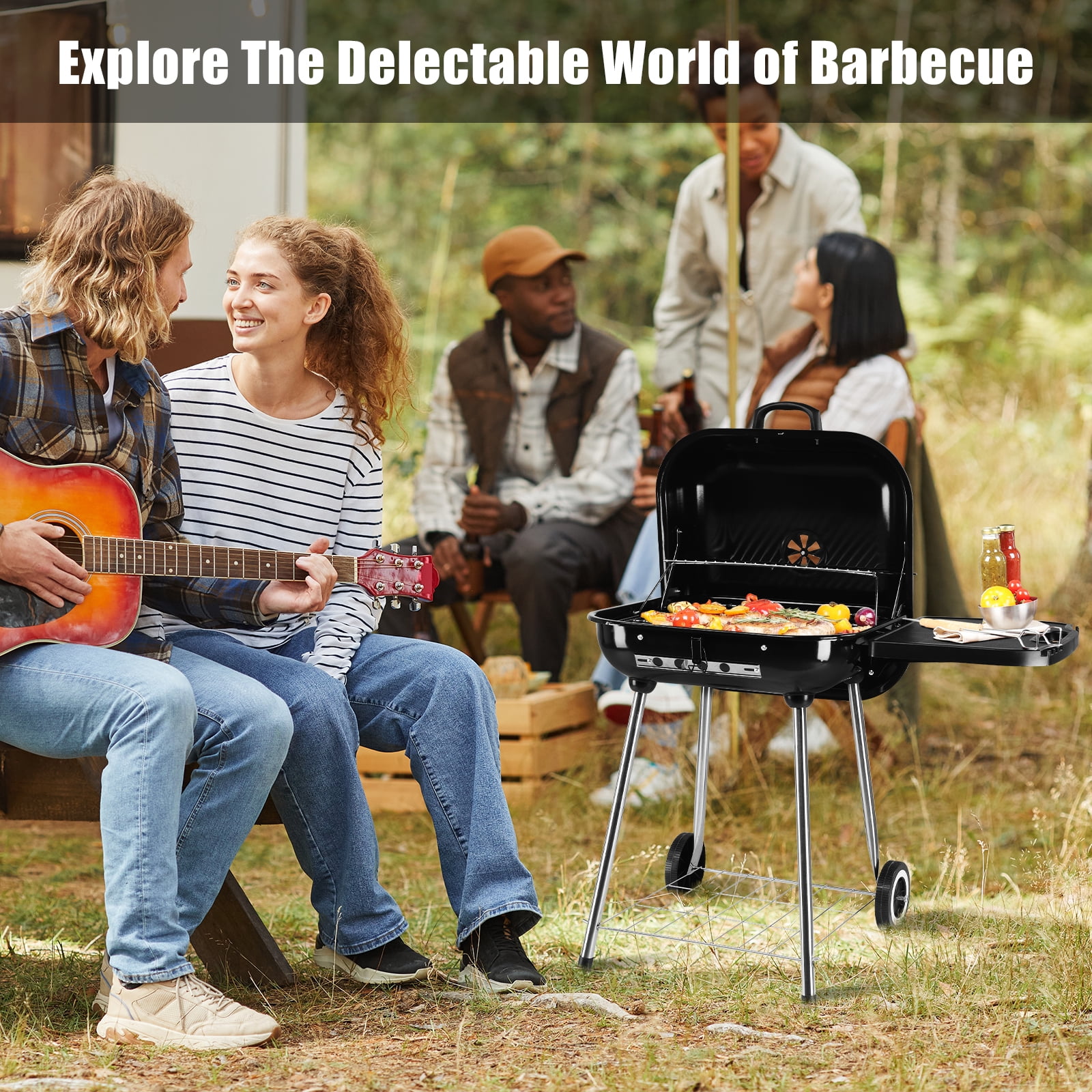 UBesGoo Charcoal Grill Portable BBQ Grill 2-Level Grill Rack Steel BBQ Pit Outdoor for Camping, Black