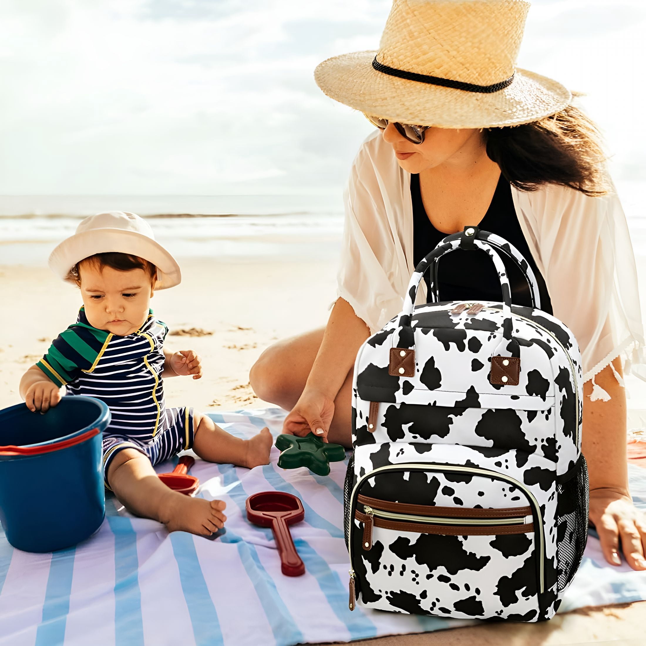 GASTROPOD Large Capacity Baby Diaper Bag Backpack with Insulated Pockets,Waterproof,Stylish Cow Print Design,Suitable for Boys and Girls