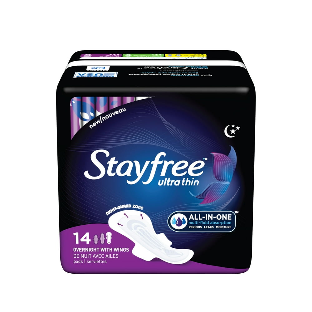 Stayfree Ultra Thin Pads with Wings, Unscented, Overnight, 14 Ct