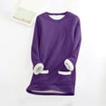 thumbnail image 3 of Lined Sweatshirts for Women 2025 Long Sleeve Crewneck Plain Fuzzy Sweatshirt with Pockets Pullover Tops, 3 of 5