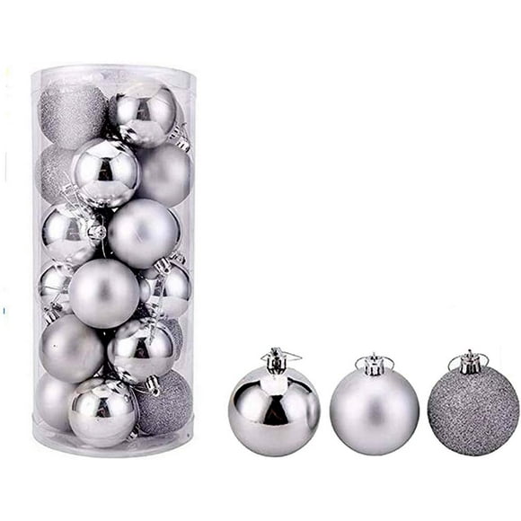 Christmas Ball Pendant, Decorative Shatterproof Christmas Tree Pendants Hanging Christmas Baubles Balls Ornaments Set Pack of 24 pcs (Silver, 40mm )