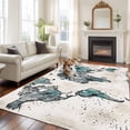 thumbnail image 2 of Area Rug for Living Room, Vintage Map Non-Slip Indoor Large Carpet for Bedroom/Dining Room, Teal Flowers Color Block Abstract Washable Low-Profile Rectangle Floor Runner Rugs - 5 x 7 Ft, 2 of 8
