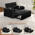 thumbnail image 3 of Renwick Convertible Sleeper Sofa Bed 3-in-1  Pull Out Couch Velvet Loveseat Couch with Adjustable Backrest, USB Ports, Side Pockets and Pillows for Living Room Bedroom, Black, 3 of 10
