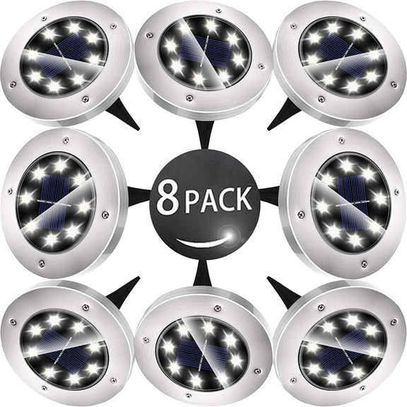 Solar Ground Lights with 8 LED Disk Lights Waterproof In-Ground Lights Outdoor Garden Landscape Lights for Lawn Pathway Yard Walkway Deck Patio (8 Pack)