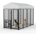thumbnail image 2 of Large Outdoor Dog Kennel with Rotatable Feeder, Waterproof Roof & Raised Legs - Stainless Steel, 2 of 12