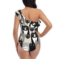 thumbnail image 5 of Pofeuu Colors Cats Print Women's One Piece Swimsuits One Shoulder Swimwear Asymmetric Ruffle Monokinis Bathing Suits-Large, 5 of 6