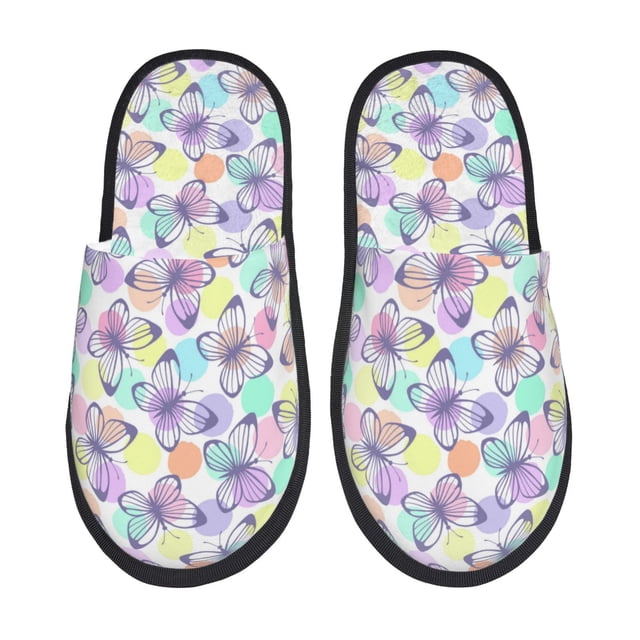 Balery Butterflies on Polka Dots Pantuflas de Casa de Felpa Silenciosas con Diseño Estampado, Zapatillas Cómodas Antideslizantes de Algodón para Interior-Large