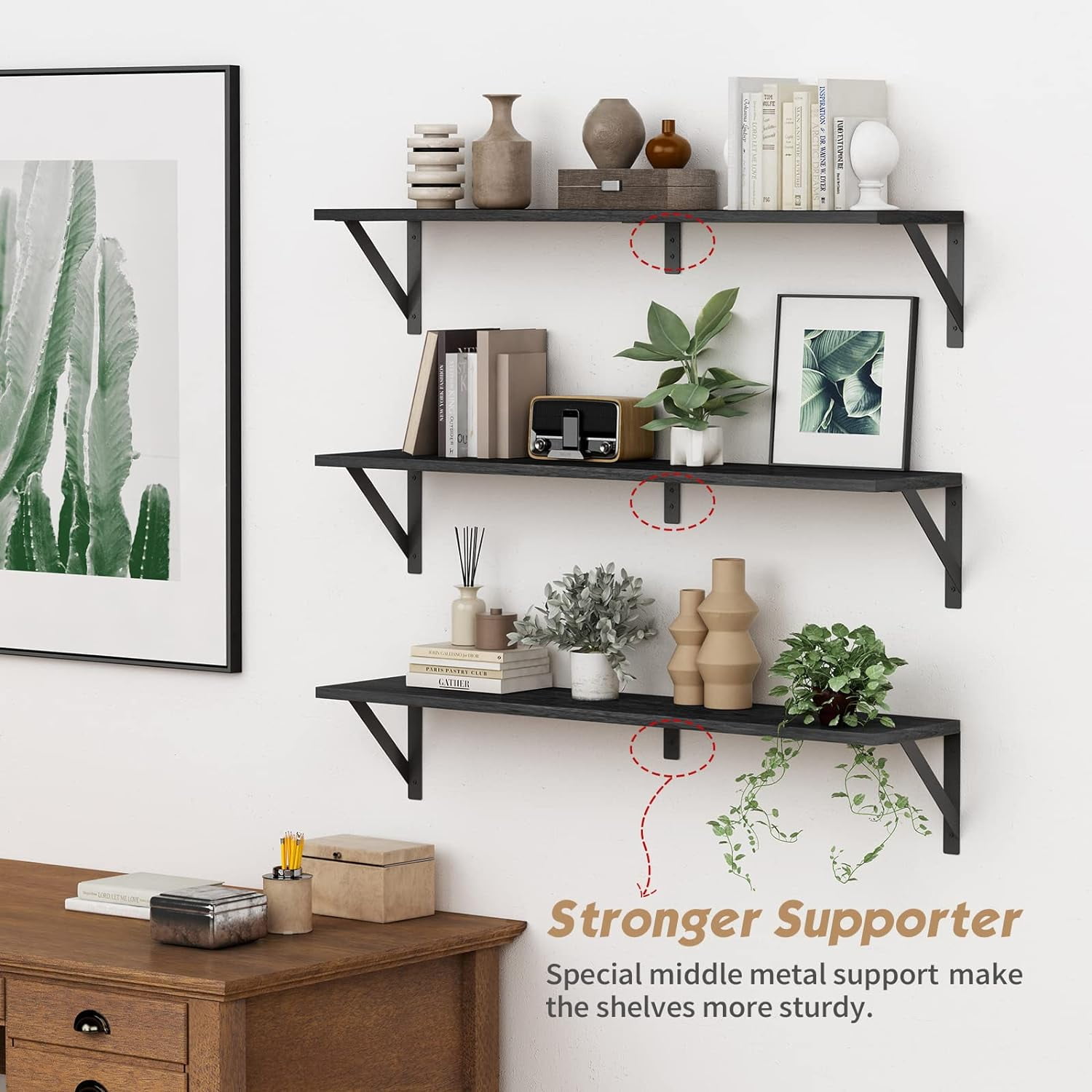 Floating Shelves 36 Inches Long 8 in Deep Set of 3, Large Wall Shelf for Bedroom Books, Heavy Duty Wide Wall Shelving for Living Room Office Kitchen Closet Organizers and Storage