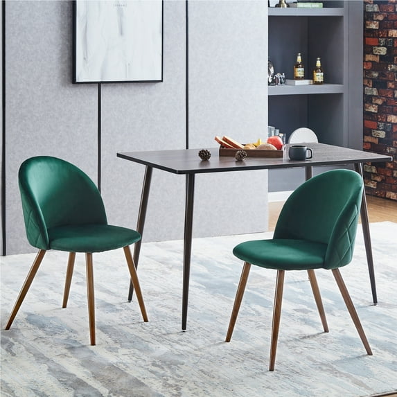 FurnitureR Velvet Dining Chairs Set of 2 Mid-Century Modern Style Accent Chair for Kitchen Living Room Lounge Room, Dark Green