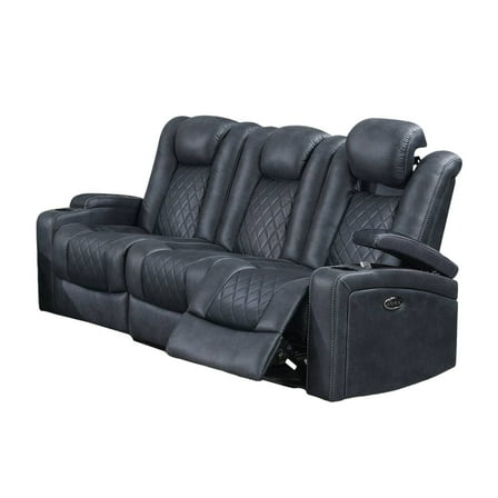 Benjara BM299099 83 in. Power Reclining Sofa with Storage Console, Breathable Leather, Blue