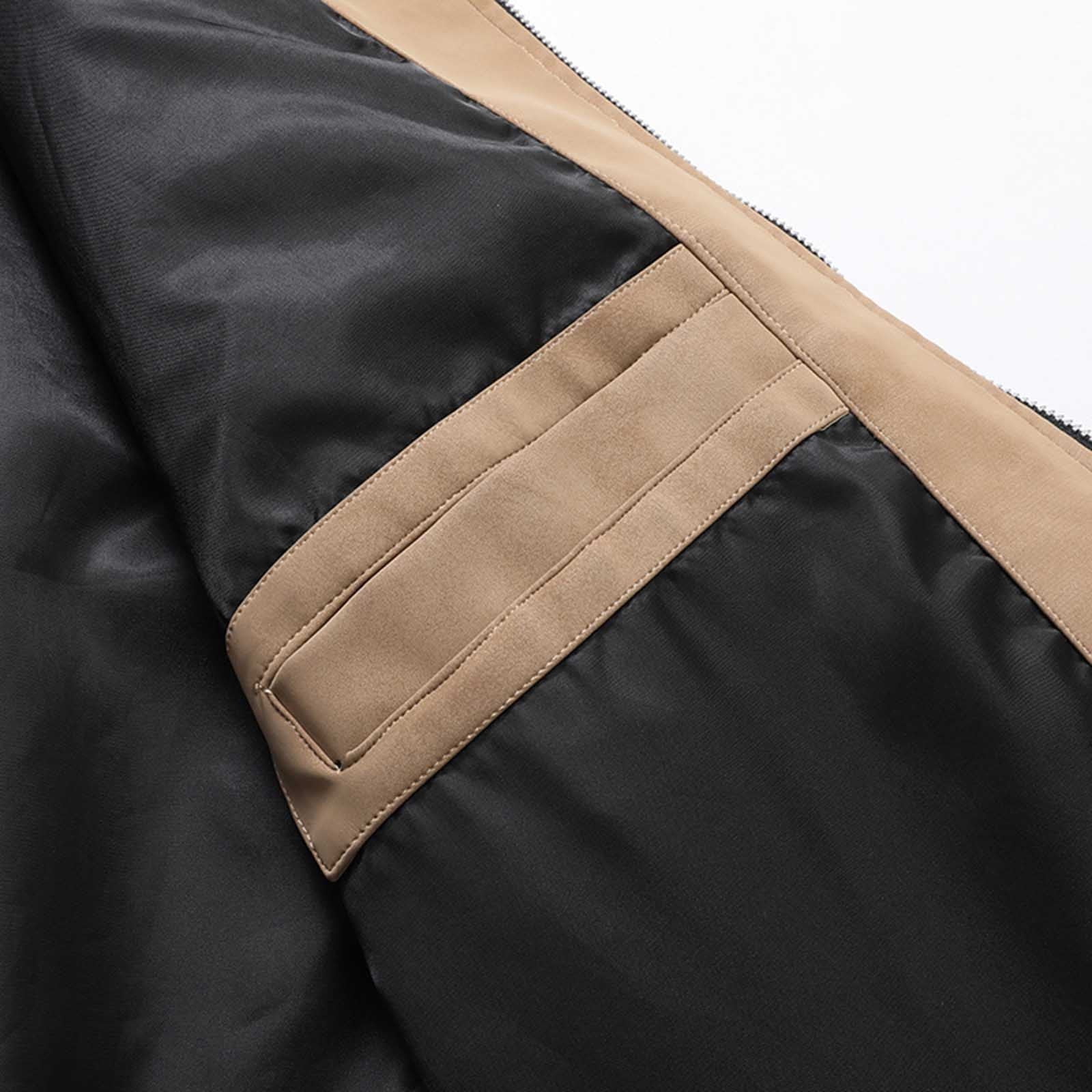 Kakii Men's Suede Bomber Jacket Oversized Retro Streetwear Zip Up Faux Leather Coat with Turn Down Collar