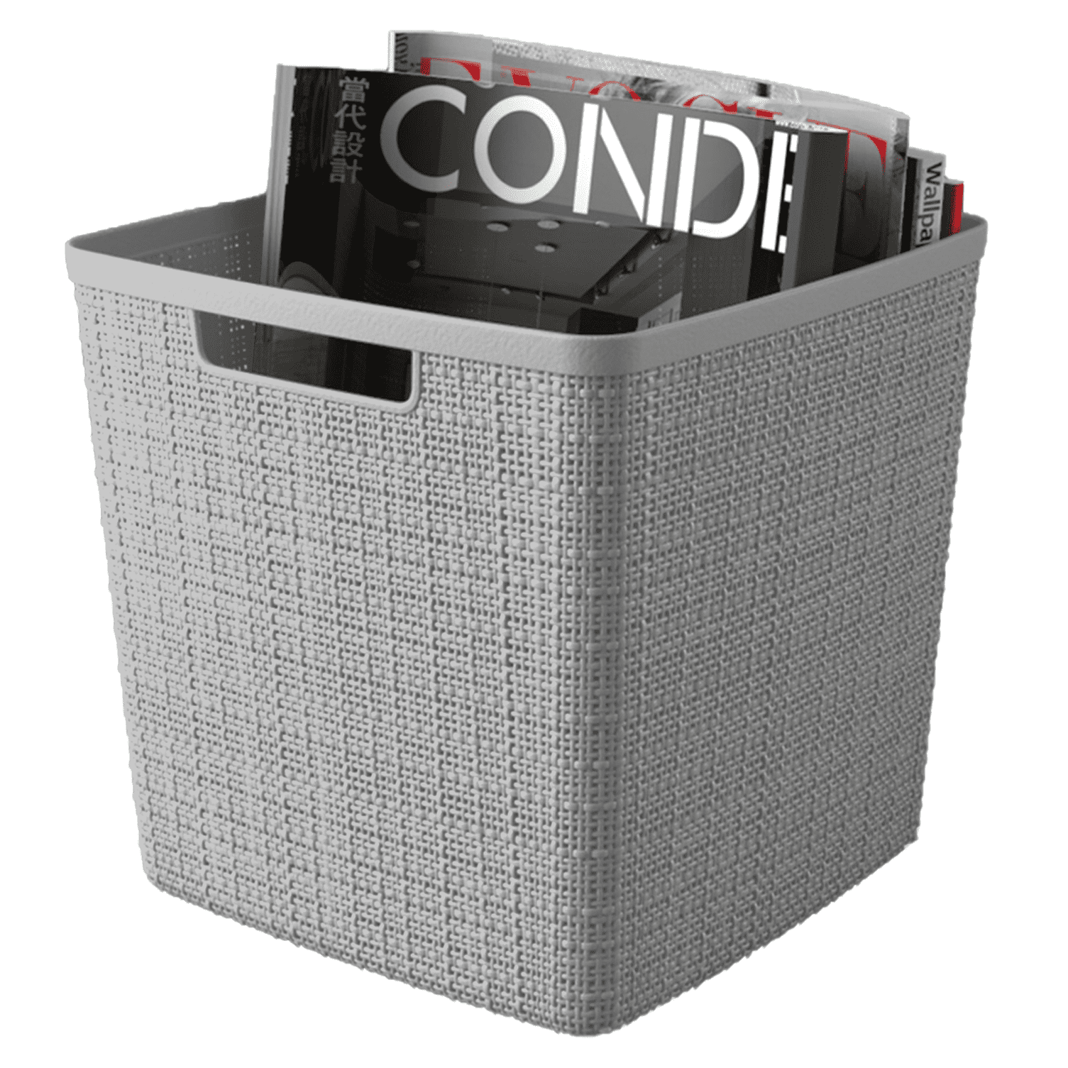 Curver Jute 11" Cube Basket, Resin Storage Bin, Cool Grey, 4 Pack -