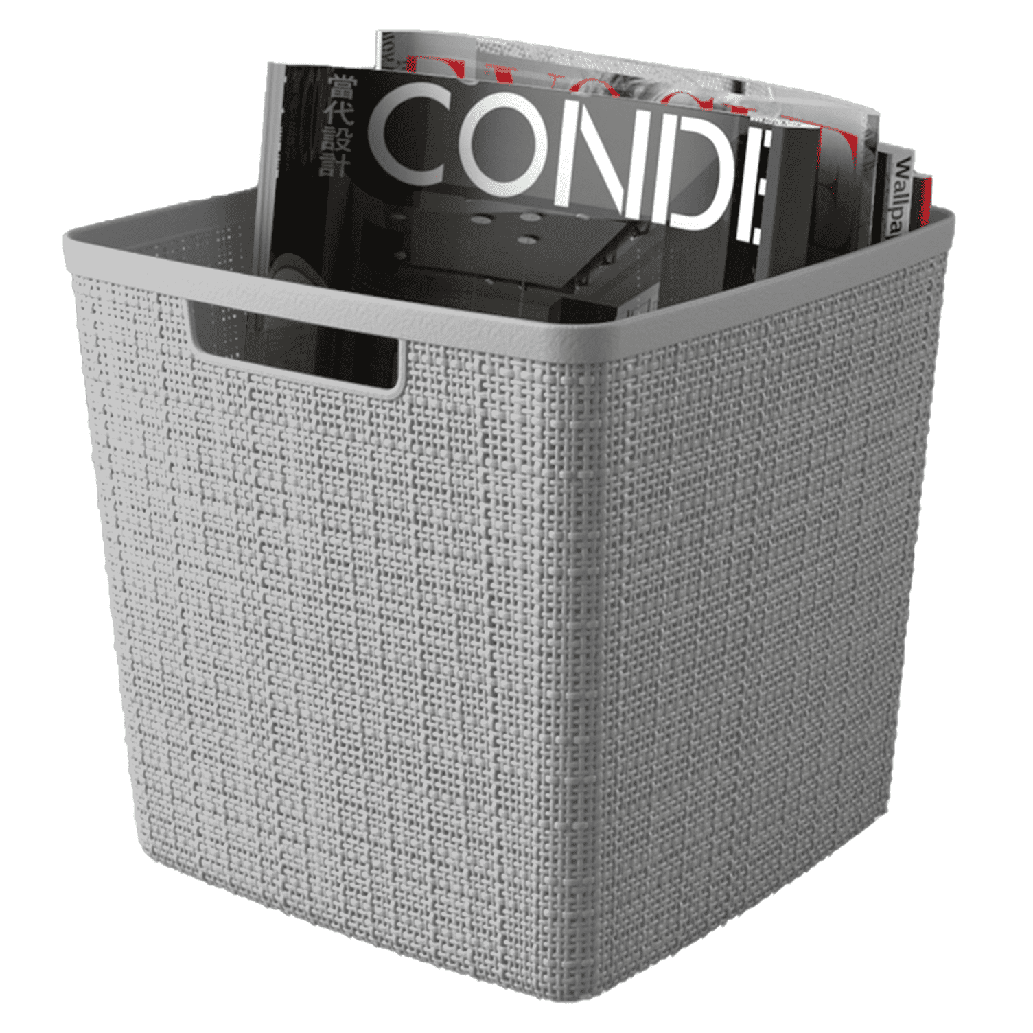 Curver Jute 11" Cube Basket, Resin Plastic Storage Bin, Cool Grey, 4 Pack