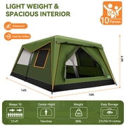HOTEEL 10 Person Camping Tent, Easy Setup Waterproof Windproof Backpacking Tent with Removable Rainfly, Lightweight Portable Outdoor Family Tents for Camping, Travel, Fishing, Hiking, Green