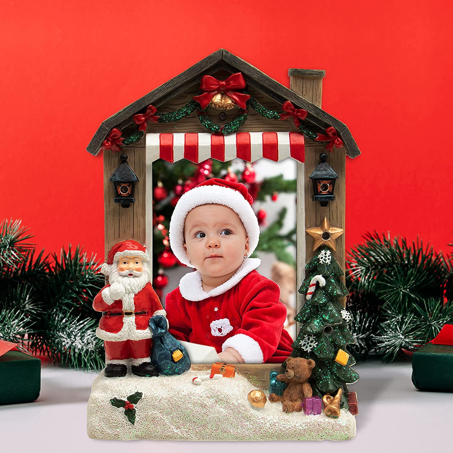 FINE PHOTO GIFTS 4 " x 6" Light Up Santa Claus Christmas Resin Picture Frame