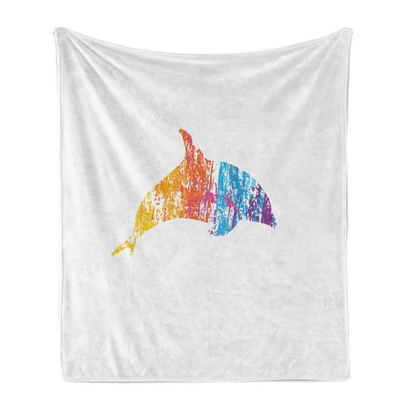 Dolphin Soft Flannel Fleece Blanket, Multicolor Ocean Inhabitant Vivid Creature Nautical Themes Animal Fun Illustration, Cozy Plush for Indoor and Outdoor Use, 50" x 70", Multicolor, by Ambesonne