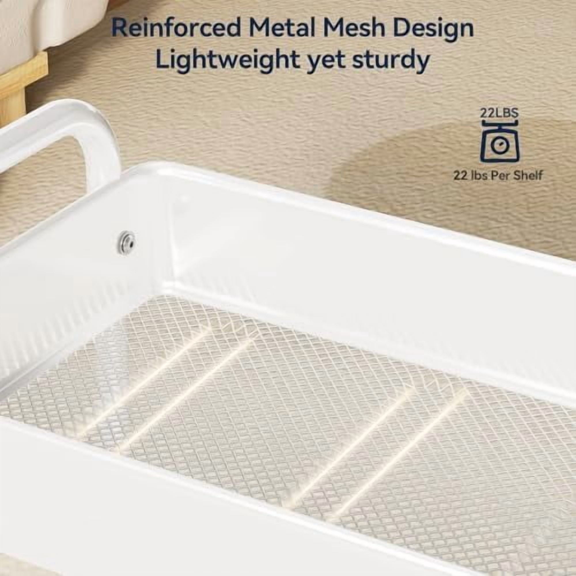Metal 3 Tier Rolling Cart - Heavy Duty Utility Cart with Lockable Wheels, Hanging Cups, Hooks, Mesh Rolling Storage Cart Craft Cart Organizer, Lightweight and Sturdy, White
