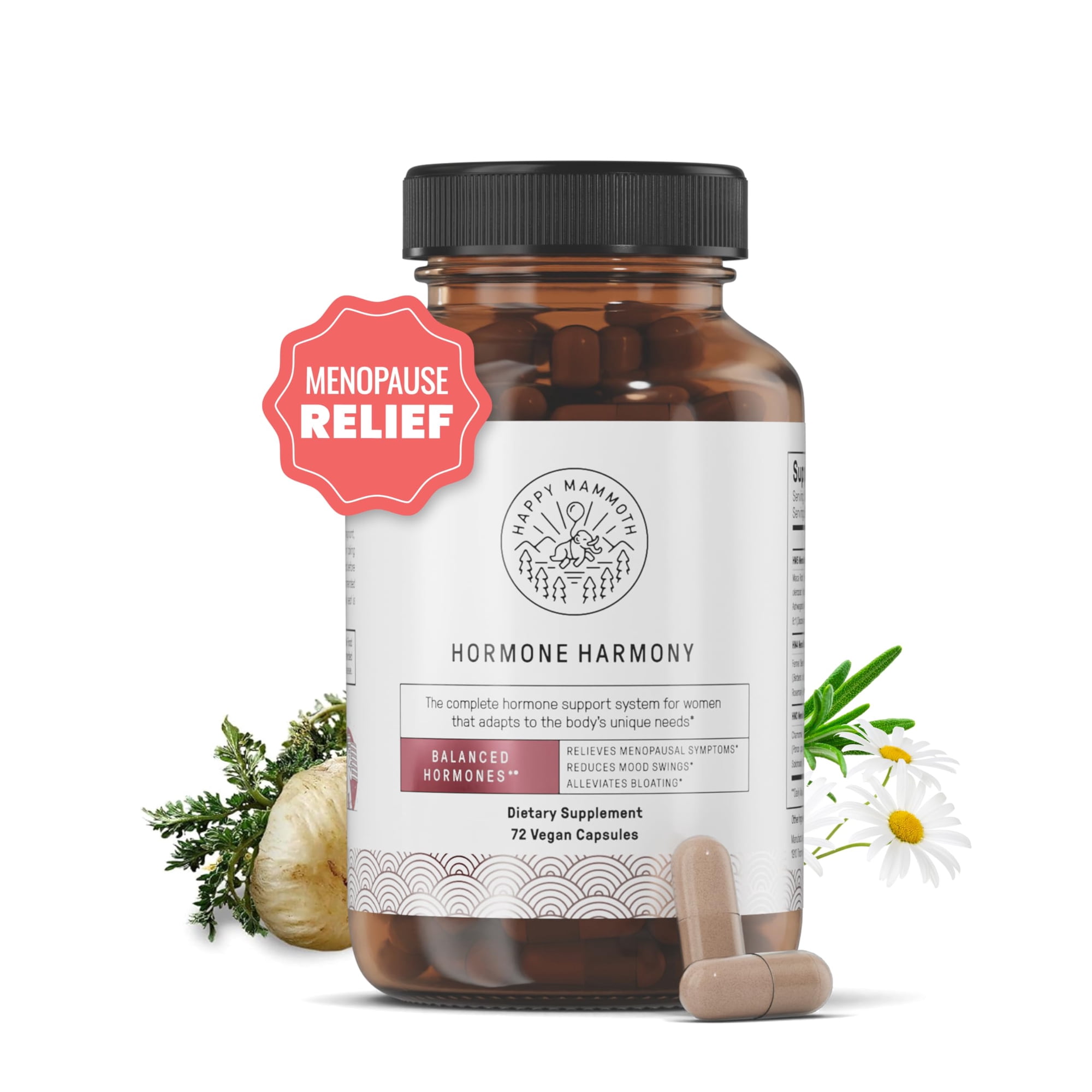 Happy Mammoth Hormone Harmony Supplement for Women, Menopause Wellness & Hormonal Support, 72 Capsules