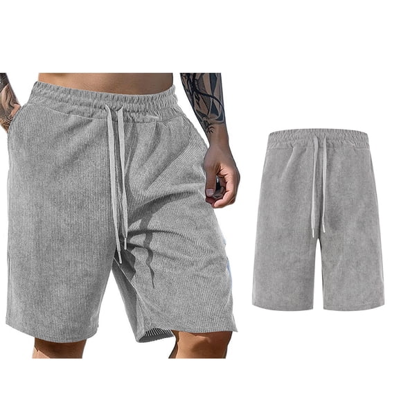 Men's Corduroy Shorts Elastic Waist Drawstring Straight Leg Relaxed Fit Summer Shorts for Men Casual with Pockets Beach Shorts for Spring and Summer