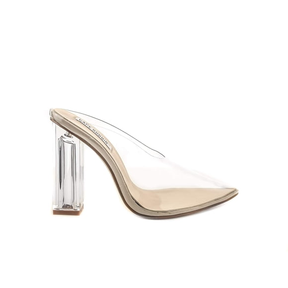 Cape Robbin Atom Women's Lucite Clear Block Chunky High Heel Closed Toe Open Back Slide Sandal,Nude,6.5