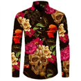 thumbnail image 1 of Camisas de lujo con estampado floral 3D de calaveras para hombre camisetas de manga larga con cuello vuelto y botones camisetas de estilo hip hop con personalidad, 1 of 6