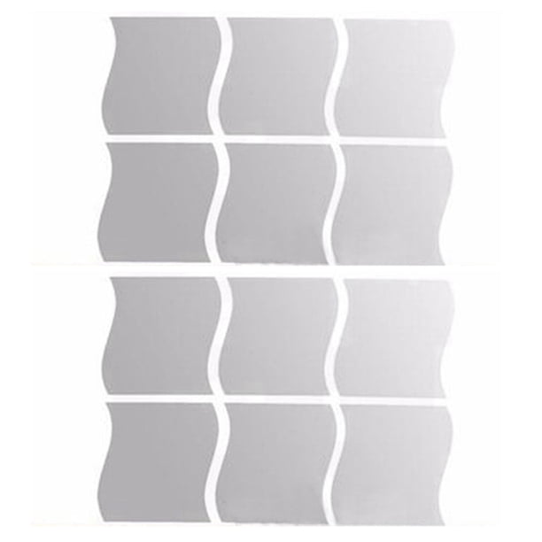 12Pcs Square Wall Mirror Sticker Pattern Waves Silver Murals Style Dormitorio de Decoracion Infantil