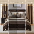 thumbnail image 6 of Lanco Brown Comforter Set Queen, 16 Pieces Room in a Bag, Lightweight Microfiber, Ultra-Soft, Jacquard Premium Bedding Set, Striped Design, Matching Fitted Sheet, Flat Sheet, Curtains, 6 of 7