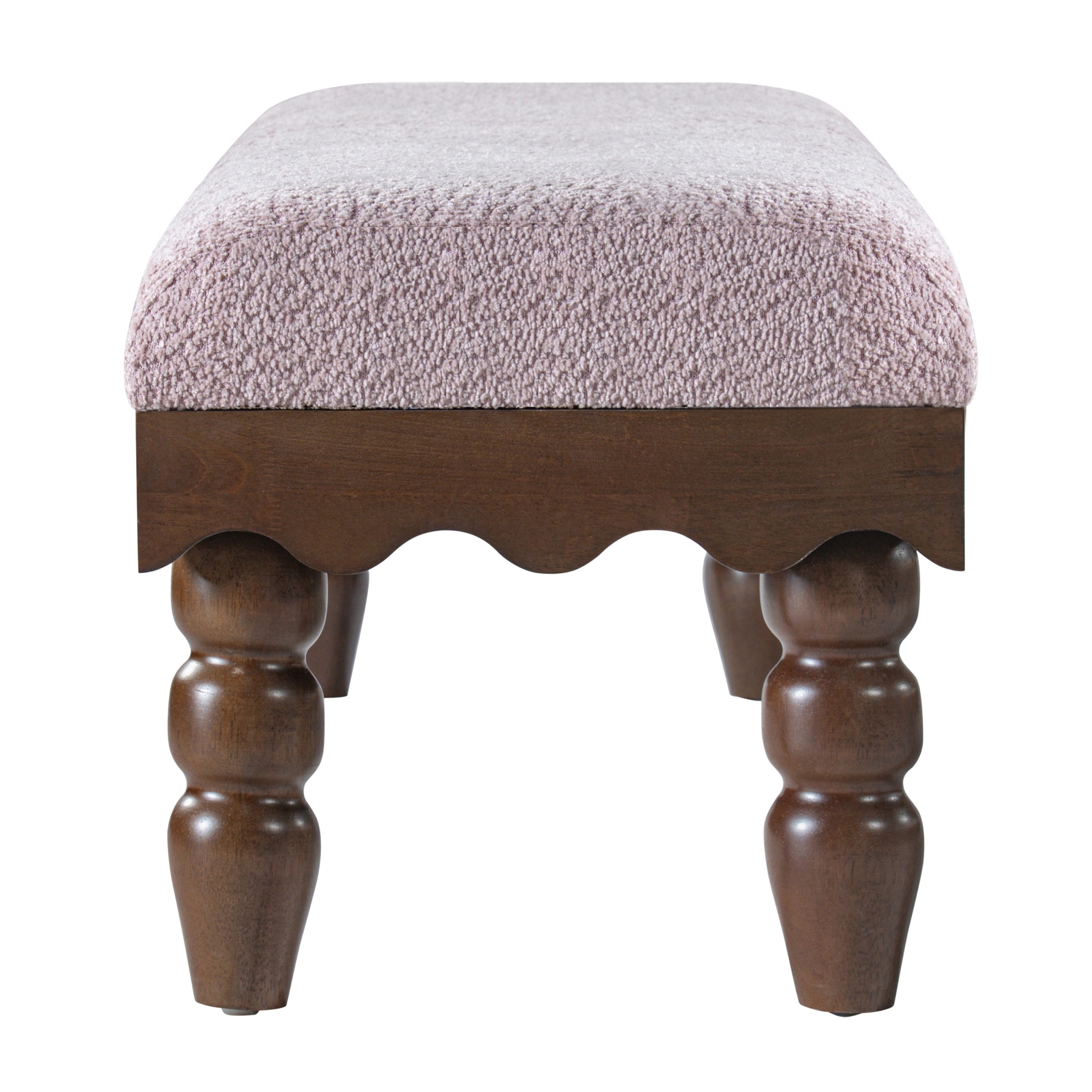 Christopher Knight Home Vintage Boucle Fabric Bench, Wave Trim Ottoman with Solid Wood Legs, Dusty Pink