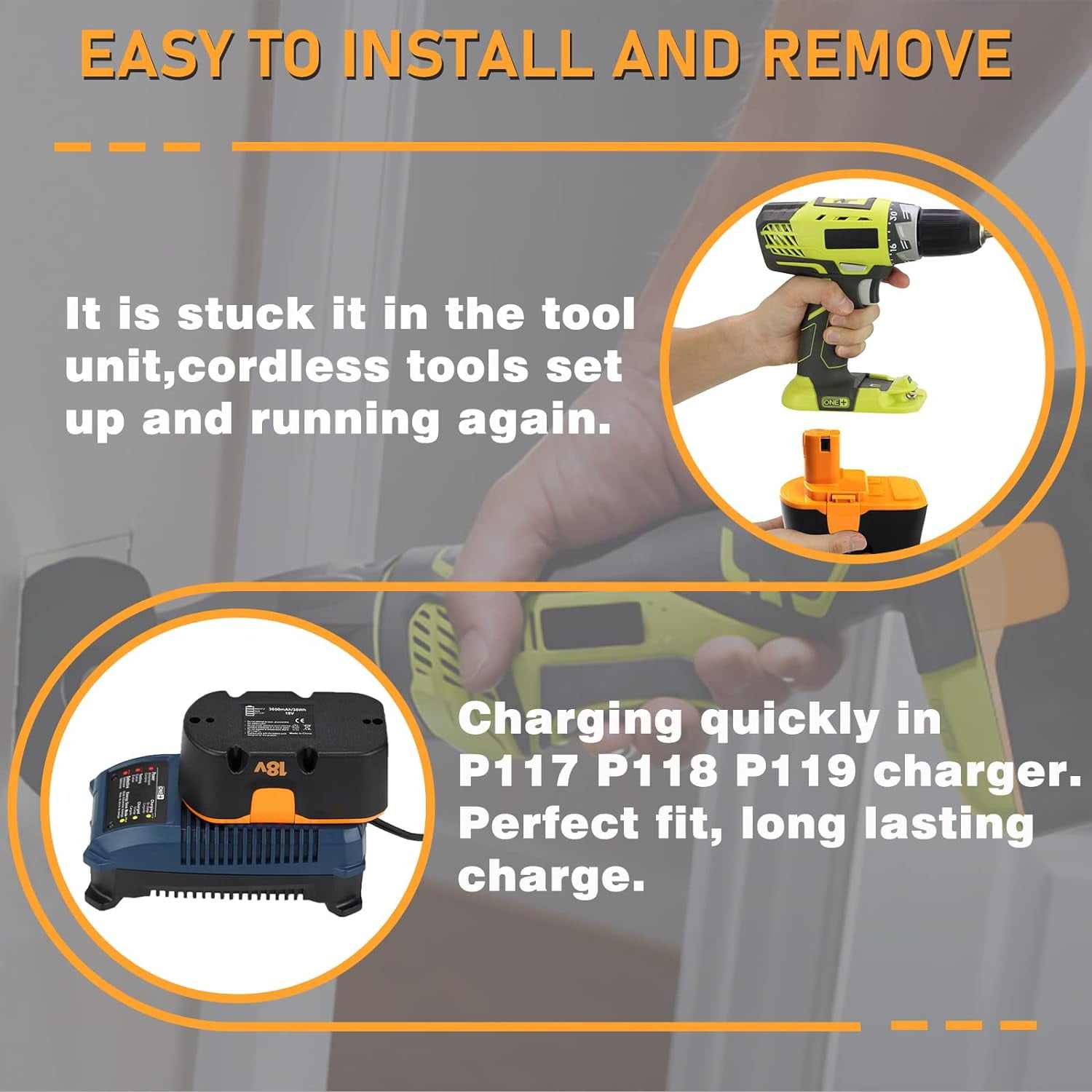 4-Packs 3.6Ah Replacement for Ryobi 18V Battery P100 ABP1801 ABP1803 BPP1820 130224007 130224028 130255004 Cordless Power Tools