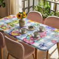 thumbnail image 3 of Spring Floral Gnomes Table Cloths for 4 Foot Rectangle Tables, Watercolor Flowers Butterflies Blue Plaid Patio Waterproof Elastic Fitted Tablecloths, Washable Rectangular Table Cover for Camping, 3 of 8