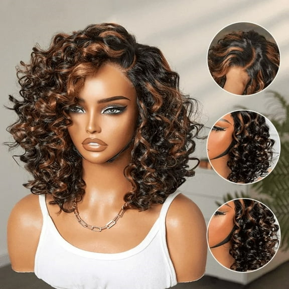 LUVME 10" Effortless Elegance Copper Highlight Bouncy Curl Wig Minimalist HD Lace Glueless Wig Pre-Cut Lace for Women 1pc