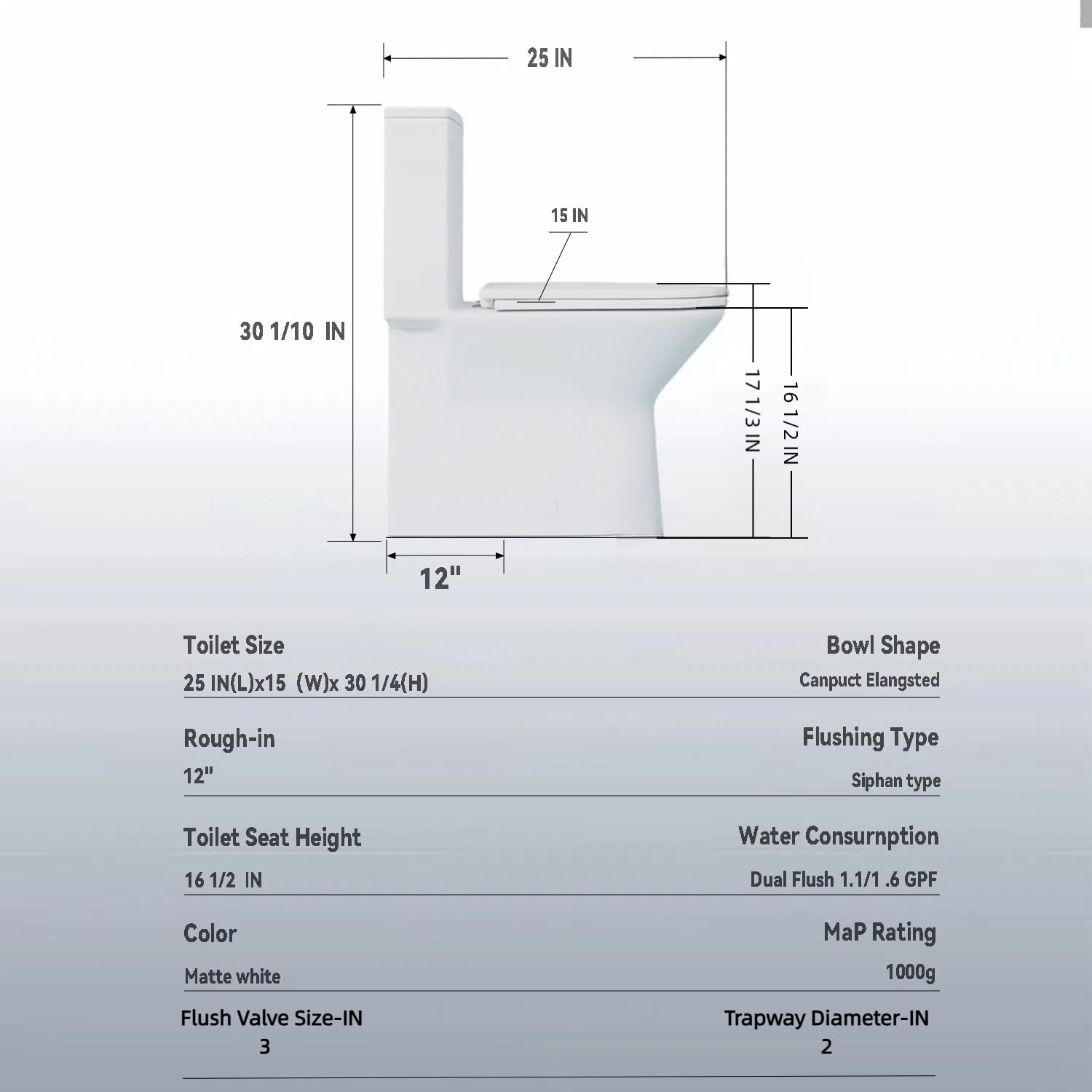 One Piece Toilet,1.1/1.6 GPF Modern Toilet with Comfort Chair Seat,Powerful & Quiet Dual Flush Rimless Bowl,White