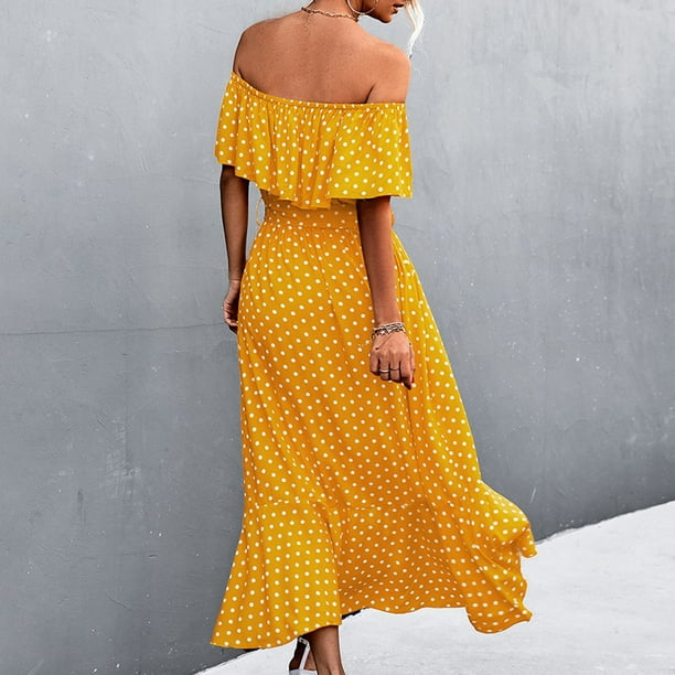 Amazon Vestido Lunares Amarillo Vestido Midi Retro De Verano Para