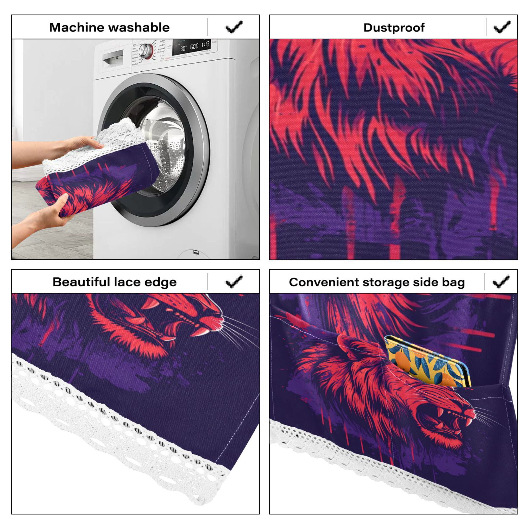 WOBOGO Angry Red Lion Pattern Washing Machine Cloth Dryer Refrigerator Top Cover Protective Non-Slip Mat For Kitchen Laundry