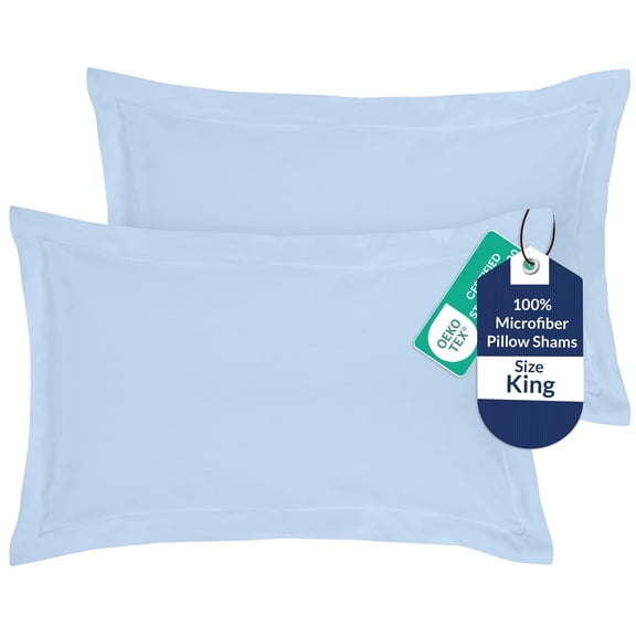 Royale Linens Pillow Shams 2 Pack King Size 20x36 Inch - Brushed 1800 Microfiber - Bed Pillow Shams, Wrinkle Resistant Super Soft and Cozy - Back Overlap Closure - Oxford Pillowcase (King, Lake Blue)