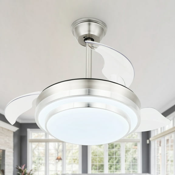 36" Modern Invisible Indoor Ceiling Fan with LED Light Ceiling light with Remote Control 6 Fan Speeds 3 Retractable Blades