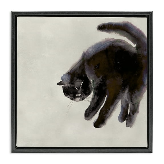 Stupell Industries Simple Cat Watercolor Animals Painting Black Floater Framed Canvas Art Print Wall Art, 18 x 18