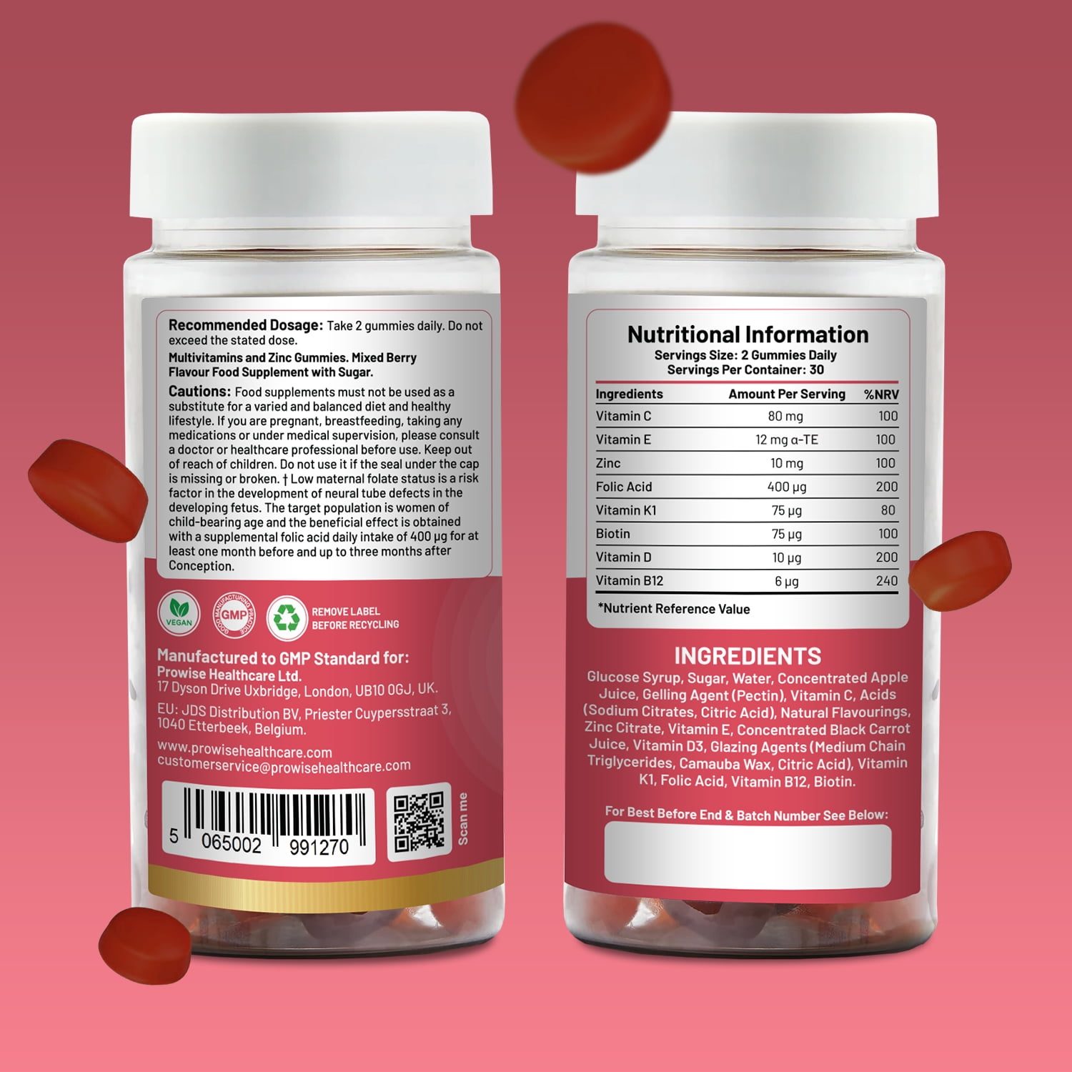 Prenatal Care Gummies | 60 Vegan Pro Gummies | Yummy Gummies with Essential Prenatal Vitamins & Minerals | 400mcg Folic Acid | Pregnancy Support Vitamins for Women by Prowise