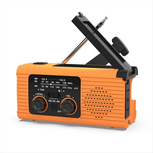 Radio de Emergencia Multifunción con Banda AM/FM, Radio de Manivela, Carga Solar, Iluminación, Radio para Prevención de Desastres, Color Naranja.