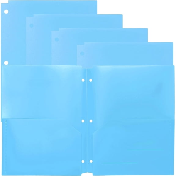 Youngever 6 Pack Heavy Duty Plastic Two Pocket Folders, Binder Dividers with Pocket, 3 Hole Punch Folder with Notches, Binder Folders (Light Blue)