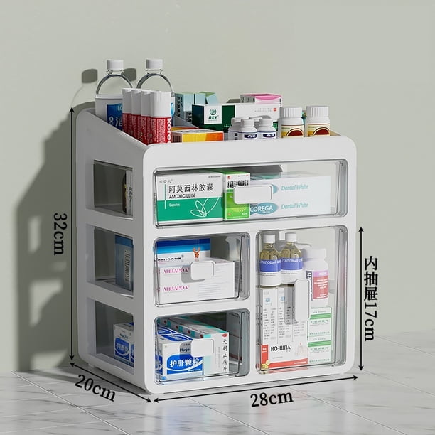 Caja de medicamentos for el hogar, caja de almacenamiento pequeña de tamaño familiar, tipo cajón, caja de medicamentos de gran capacidad, caja de medicamentos médicos de múltiples capas